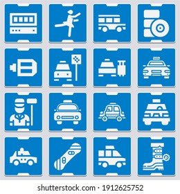 Taxi, taximeter, jeepney, baggage, boot, dance, snowboard, pedal, tires, taxi stop icon set suitable for info graphics, websites and print media and interfaces