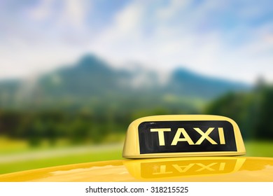 taxi for traveling with nature background illustration