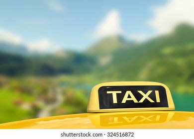 taxi for traveling with nature background illustration