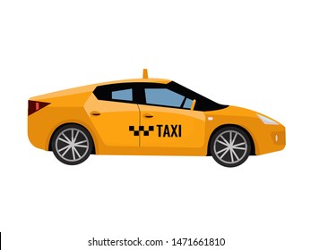 Taxi Yellow Car Cab Isolated on white background. Contemporary modern vehicle. Side view of the yellow car with nobody inside. flat cartoon illustration