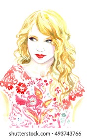 Taylor Swift American Singer Hand Painted Stock Illustration