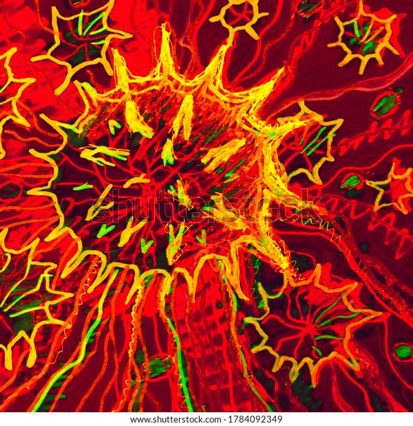 T-cell Receptors. Colorful Hpv Dna. Red Cancer\
Cells Dividing. Biologic Therapies. Rainbow 3d Virus. Green Corona.\
Bright Bacteria\
Virus.