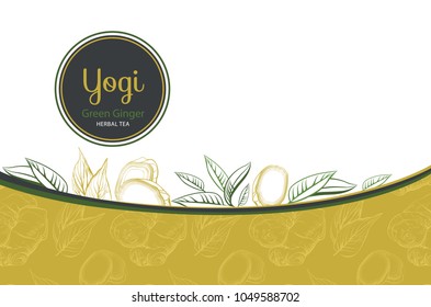 Tea Branding with fresh ginger root and tea leaves. Corporate Business card. Trendy style with Yogi tea. Tea Branding Element for design invitations, flyers and brochures. - Powered by Shutterstock