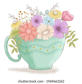 Tea cup with flowers, digital illustration for use in any occasion event stationery, banner, web, or print - Powered by Shutterstock