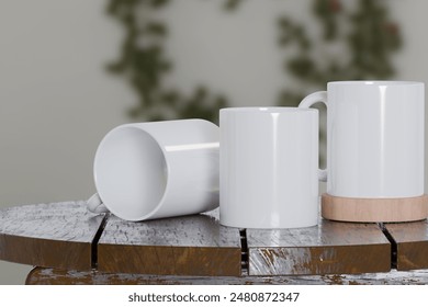 Tea mugs, set of mugs for coffee and tea, placed in a table