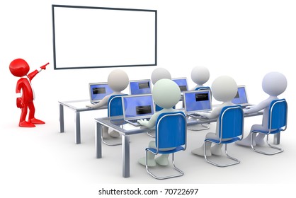 Teacher lecturing to several students, with notebooks - Powered by Shutterstock