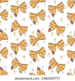 Teacher pencil coquette bow seamless pattern, Retro back to school printable repeat digital paper background - Powered by Shutterstock