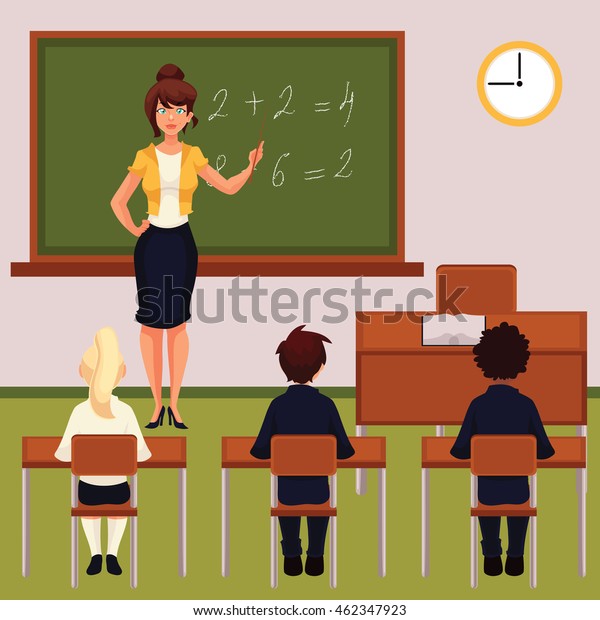 Teacher Pupils Classroom Cartoon Illustration Classroom Stock ...