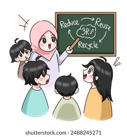 a teacher teaching students about reduce reuse and recycling - Powered by Shutterstock