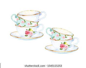Teacup watercolour clip art for invitation or greeting cards - Shutterstock ID 1545115253