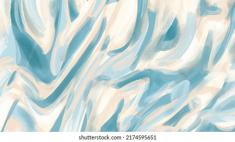 Teal canvas artwork, abstract paint strokes, acrylic painting, calming artistic texture. Brush daubs and smears grungy background, extra large hand painted beige pattern