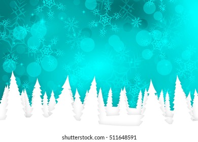 Teal Christmas Background With Snow Covered Trees