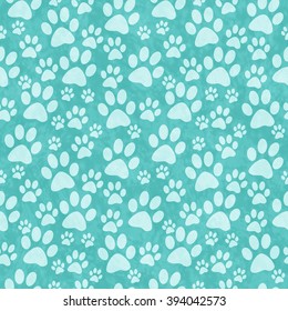 Teal Doggy Paw Print Tile Pattern Repeat Background that is seamless and repeats