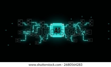Teal glowing A I microchip network digital data processing system abstract background artificial intelligence