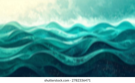 Teal ocean waves rolling under a cloudy sky with soft gradient lighting and a serene atmosphere
