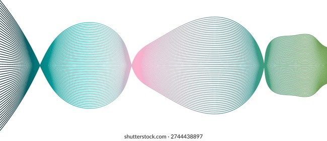 Teal and pink gradient wave pattern with curved horizontal lines representing sound frequency