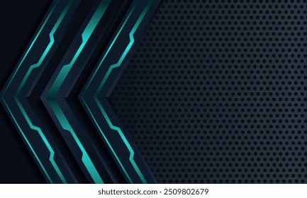 Teal Tech Chevron. A sleek design featuring a dark hexagon grid background with teal chevron shapes on the left, creating a modern, tech-inspired look with a vibrant, futuristic feel. - Powered by Shutterstock