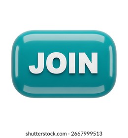 A teal-colored, glossy button with the word 