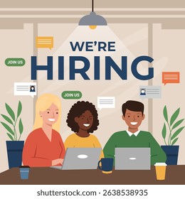 Team Collaborating on Hiring Process in Modern Office Environment