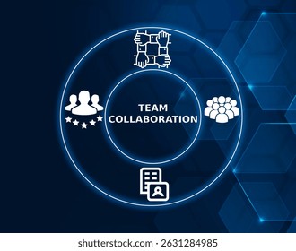 team collaboration tech concept.The process of working together with colleagues or team members to achieve common goals, often enhanced by tools like Slack or Microsoft Teams.
