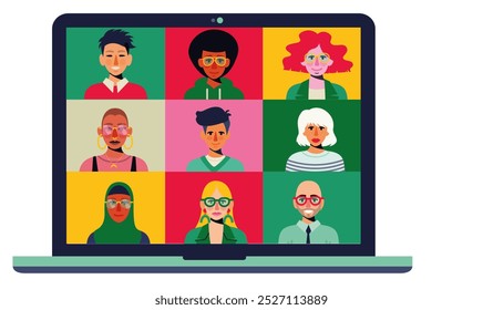 team colleagues video call, meeting zoom. Inclusive people men and women connecting together, learning or meeting online with teleconference. Open laptop. - Powered by Shutterstock