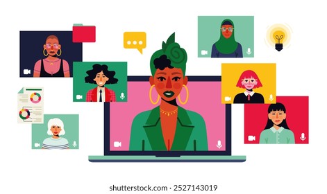 team colleagues video call, meeting zoom. Inclusive people connecting together, learning or meeting online with teleconference. Only women. Girl power. - Powered by Shutterstock