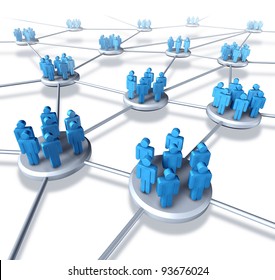 Team Communication Network With Groups Of Business People Working In Partnership As A Connected Networking Mobile Technology Structure Exchanging Information And Services Working Together To Succeed.