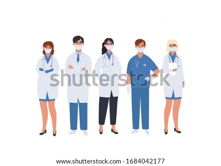 team of doctors in medical masks, medical staff on guard against epidemic flat-style caronavirus Stock photo © 