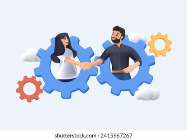 Team or organization, office role or job position or skills to drive company, teamwork or collaboration for success, team effort 3D concept, business people working to rotate connected cogwheels gear - Powered by Shutterstock