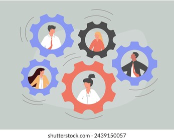 Team or organization, office role or job position or skills to drive company, teamwork or collaboration for success, team effort concept, business people working to rotate connected cogwheels gear - Powered by Shutterstock