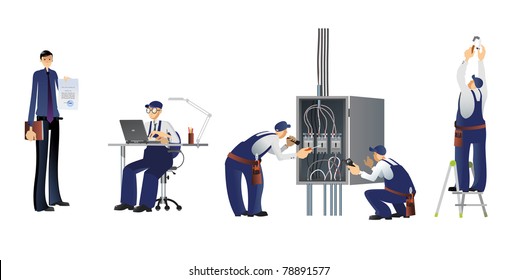 A team of professionals designing, installing wired systems and electricity