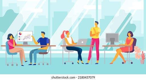 Team Working Work Space Interior Teamwork Stock Illustration 2180437079 ...