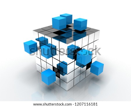 teamwork business concept - cube assembling from blocks.3d illustration