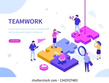 Illustrated Teamwork Theme People Putting Together Stock Vector ...