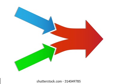 Teamwork And Focus On Results - 2 In 1 Horizontal Converging Arrows, On A White Background