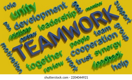 Teamwork Headline And Terms Isometric Word Cloud. 3d Illustration.