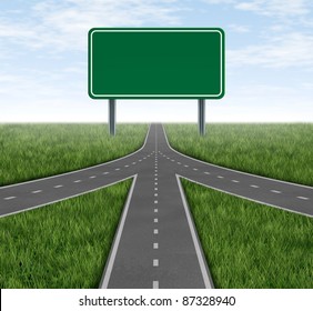 Teamwork And Partnerships Connecting On The Same Path As A Team Sharing The Same Strategy And Vision For The Success Of A Company By Working Together Merging As One With A Blank Green Highway Sign.