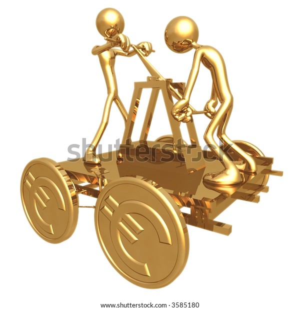 Teamwork Push Cart\
With Gold Euro Coin\
Wheels