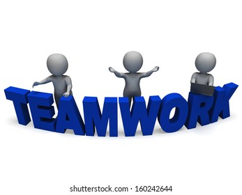 Teamwork Shows 3d Characters Working Together As Team