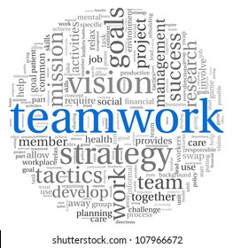 Teamwork and strategy concept in word tag cloud