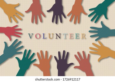 Teamwork, Volunteer, Community service and charity work concept. Paper cut of hand raise up many people and join hand together on paper texture background. With copy space for your text. - Powered by Shutterstock