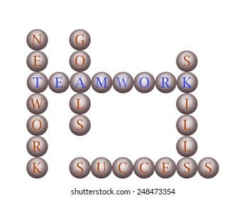 Teamwork word cloud written on balls in front of a wall background