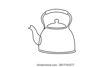 Teapot boiling kettle kitchen hot water unique shown as minimalist one line art