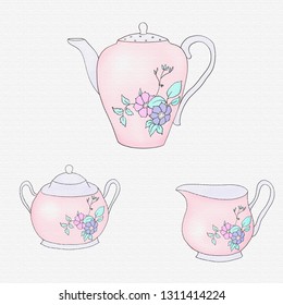 Teapot sugar-bowl pastel color illustration  - Shutterstock ID 1311414224