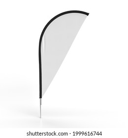 Tear Drop Flag, Extreme Flag, Extreme 12 ((SS) Flag, 3D Rendered On A White Background With Shadow And Ground Reflection. Featured Aluminum Pole, Pole Hook And Elastic Connected To The Black Sleeve.