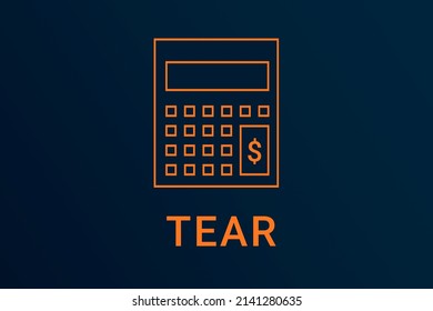 Tear  Text. Calculator Symbolizes Economy. Tear  Logo On Dark Background. Illustration Tear . Financial Screensaver. Minimalist Orange Calculator