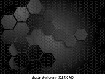 Tech geometric black background and hexagon texture