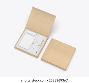 Tech gift set paper hard box for branding. 3d illustration.	