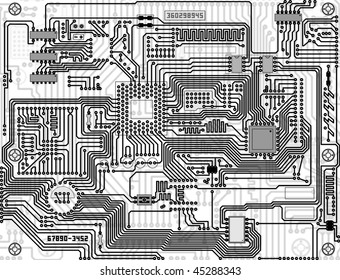 Tech Industrial Electronic Circuit Board Monochrome Stock Illustration 