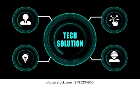 Tech solution concept with and neon green on black background technology innovation